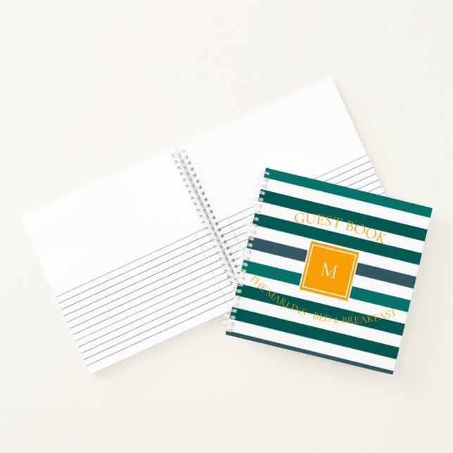 Livre d'or rayé blanc et bleu sarcelle avec monogr (Intérieur)