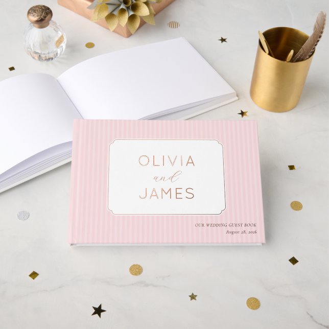 Livre D'or Rayures roses joyeuses avec des étoiles (Recto ouvert)