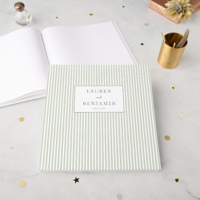 Livre D'or Rayures Vertes Minimalistes (Recto ouvert)