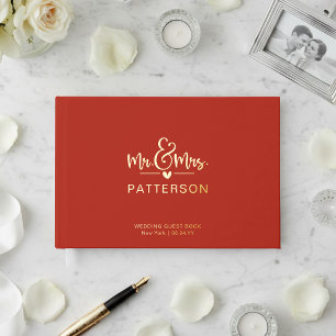 Livre D'or Real Foil Mr & Mrs Nom personnalisé Mariage rouge
