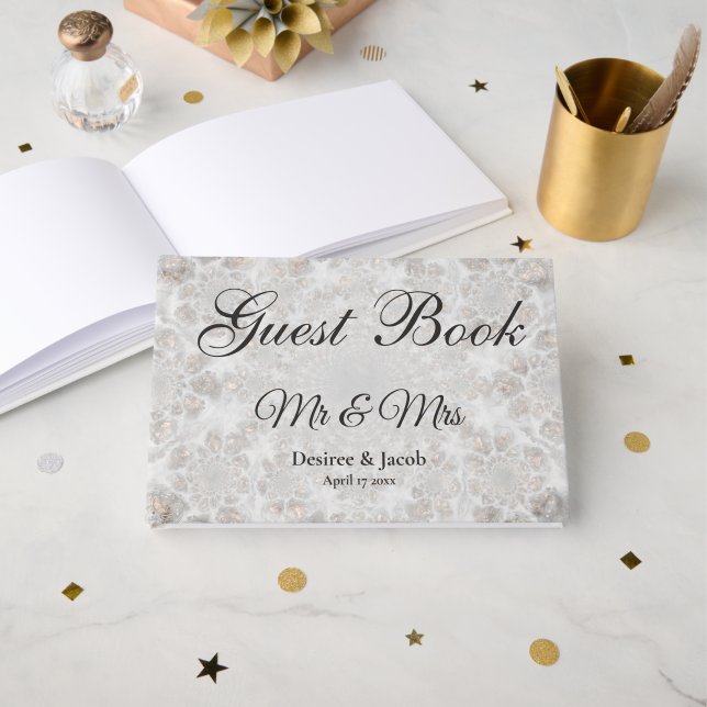 Livre D'or Réception de mariage argent blanc or simple élégan (Recto ouvert)