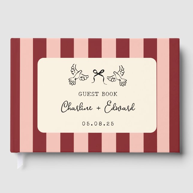 Livre D'or Red and Blush Pink Striped Wedding  (Recto)