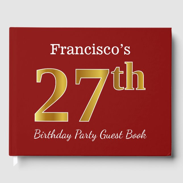 Livre D'or Red, Faux Gold 27th Birthday Party + Nom personnal (Recto)