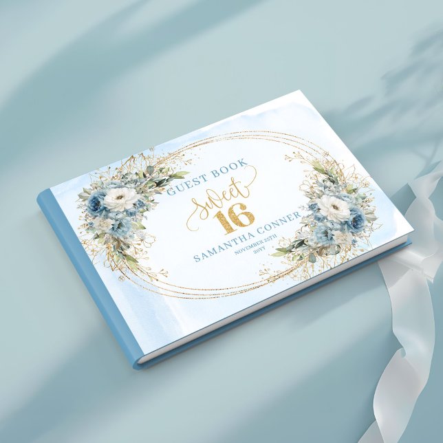 Livre D'or Refined Dusty Blue Greenery Sweet Sixteen Guest  (Refined Dusty Blue Greenery Sweet Sixteen Guest Book)