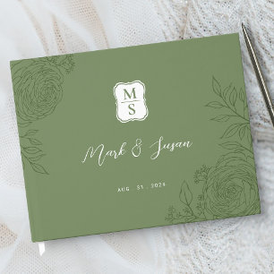 Livre D'or Registre de mariage à dessin linéaire de renoncule