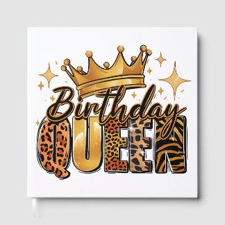 Livre D'or Reine d'anniversaire avec léopard à couronne dorée