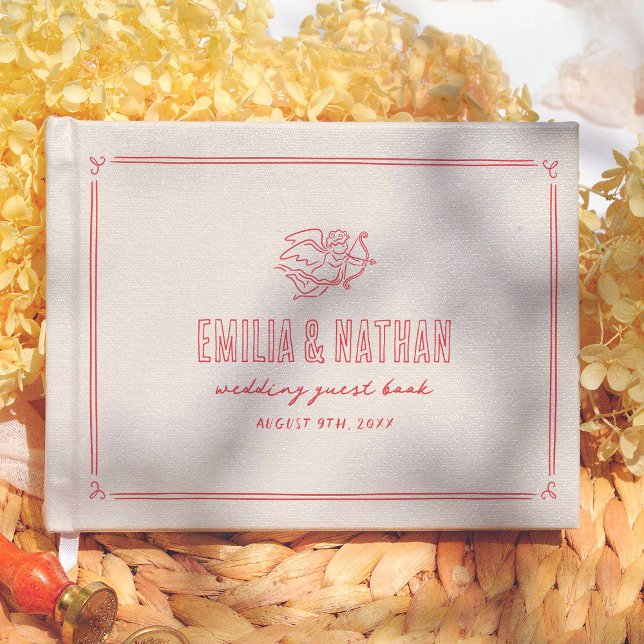 Livre D'or Retro Love Struck Hand Drawn Cupid Modern Wedding (Créateur téléchargé)