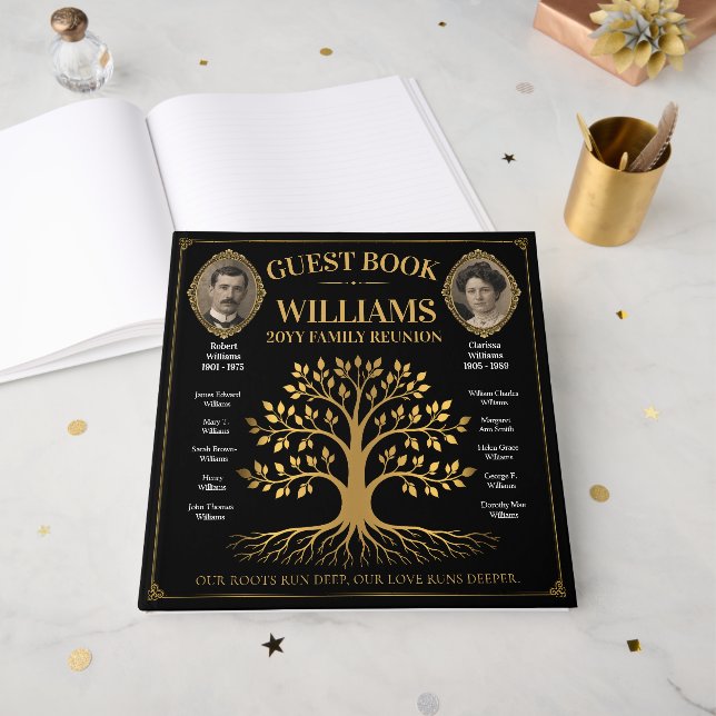 Livre D'or Réunion de famille personnalisée Arbre généalogiqu (Recto ouvert)
