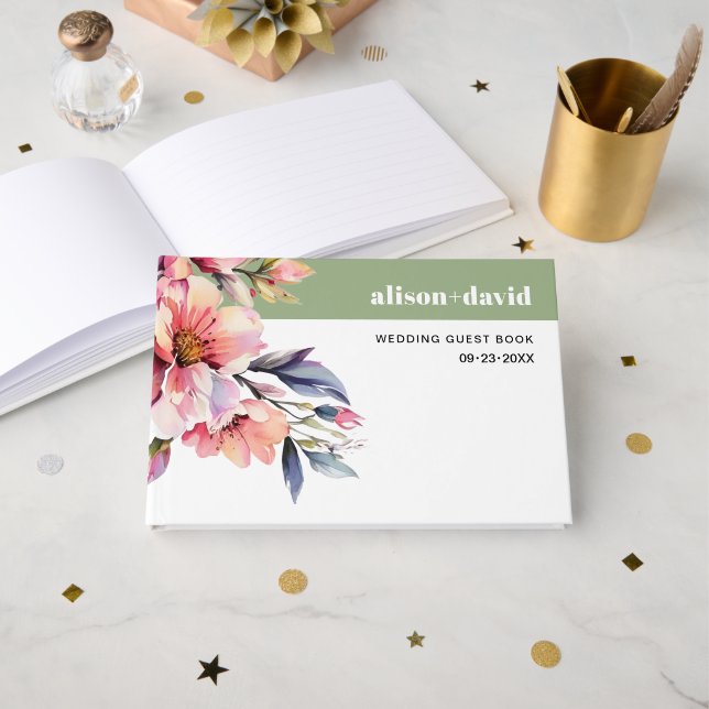 Livre D'or Rhododendron branch peach-pink flowers wedding (Recto ouvert)