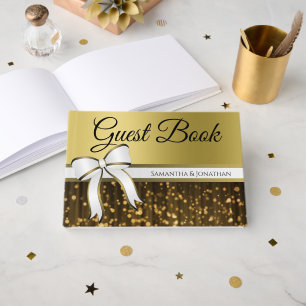 Livre D'or Ribbon blanc et or et Mariage Faux Bow