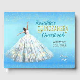 Livre D'or Robe d'aquarelle Quinceanera Royal Blue Gold Nom