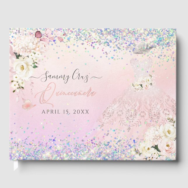 Livre D'or Robe de soirée pailletée Princesse Quinceanera Blu (Recto)