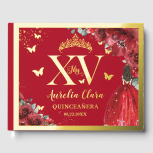 Livre D'or Robe princesse Florale Rouge Quinceañera Quince Or
