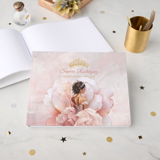 Livre D'or Robe rose classique Quinceanera Custom (Recto ouvert)