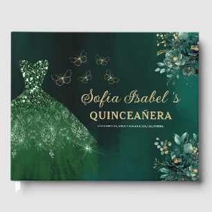 Livre D'or Robe verte Emeraude Florale Anniversaire Quinceane