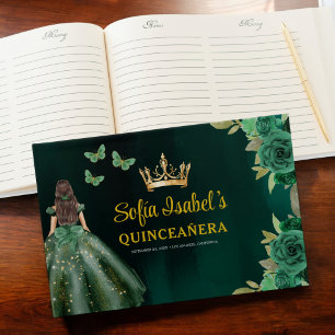 Livre D'or Robe verte Emeraude Florale Anniversaire Quinceane