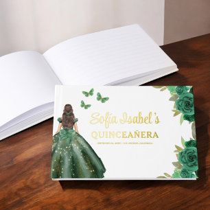 Livre D'or Robe verte Emeraude Florale Anniversaire Quinceane