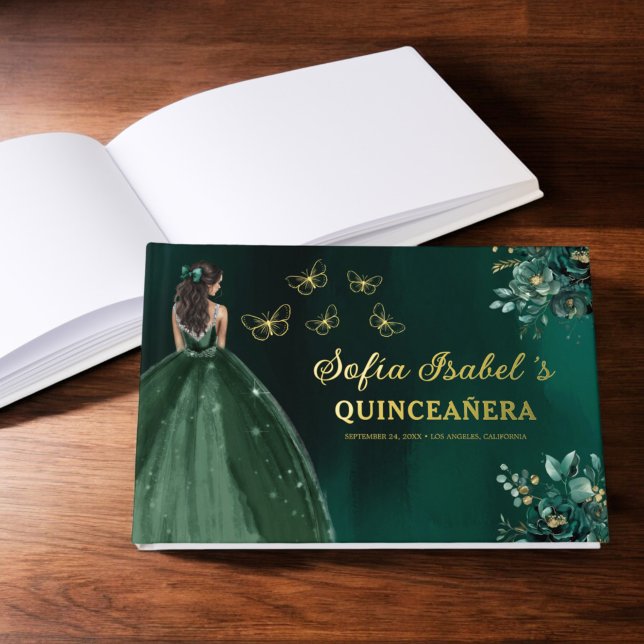 Livre D'or Robe verte Emeraude Florale Anniversaire Quinceane (Créateur téléchargé)