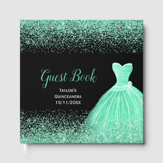 Livre D'or Robe verte menthe Fausse brillance Quinceanera (Recto)
