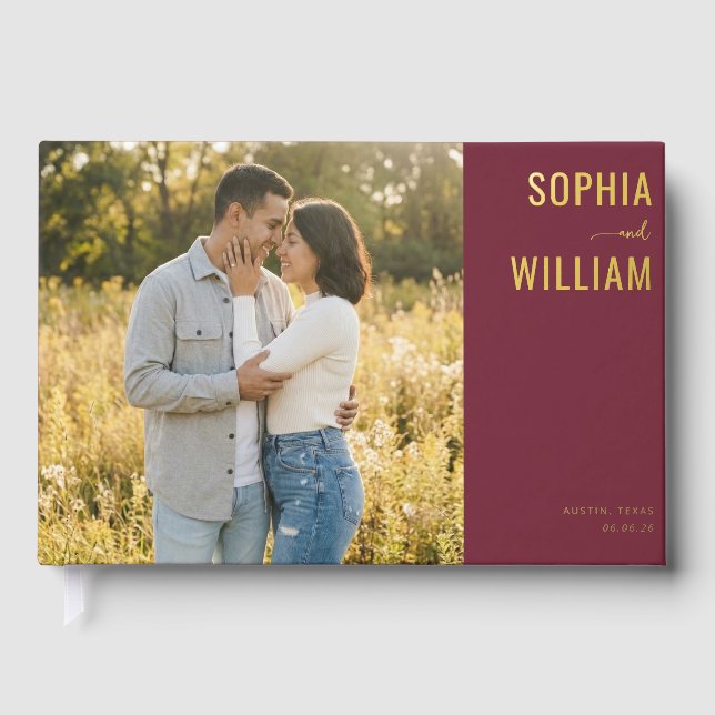 Livre D'or Romantic Maroon Modern Photo (Recto)