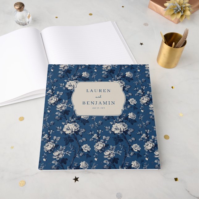 Livre D'or Romantic Navy Floral ElegANCE (Recto ouvert)