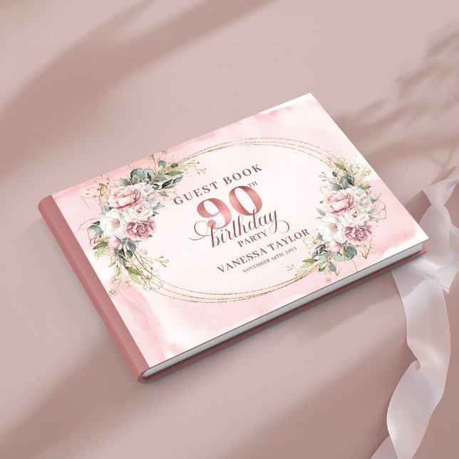 Livre D'or Romantic Pale Pink Gold Greenery 90th Birthday  (Romantic Pale Pink Gold Greenery 90th Birthday Guest Book

)