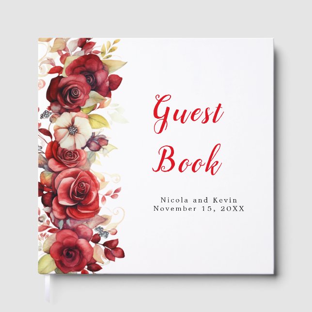Livre D'or Romantic Red Roses Floral Wedding (Recto)