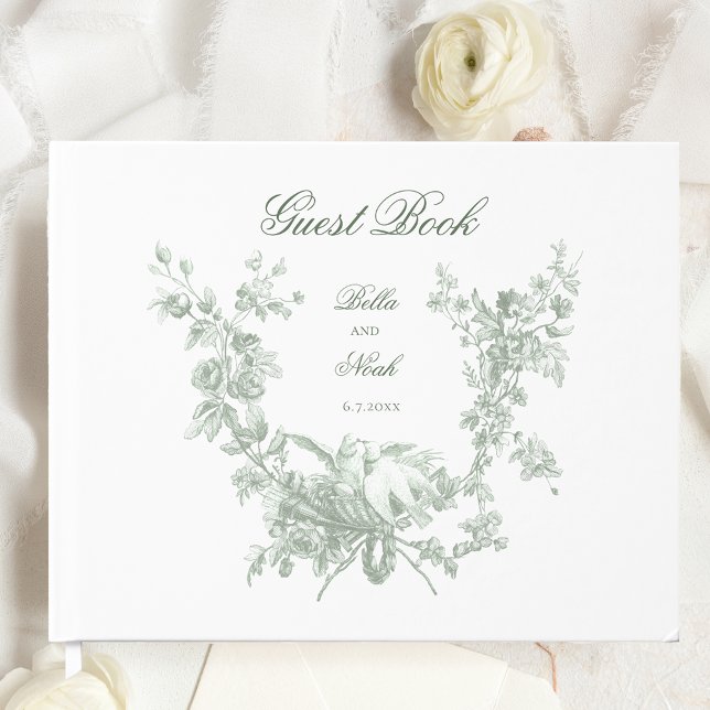 Livre D'or Romantic Sage Floral Wreath w/Lovebirds Wedding (Créateur téléchargé)