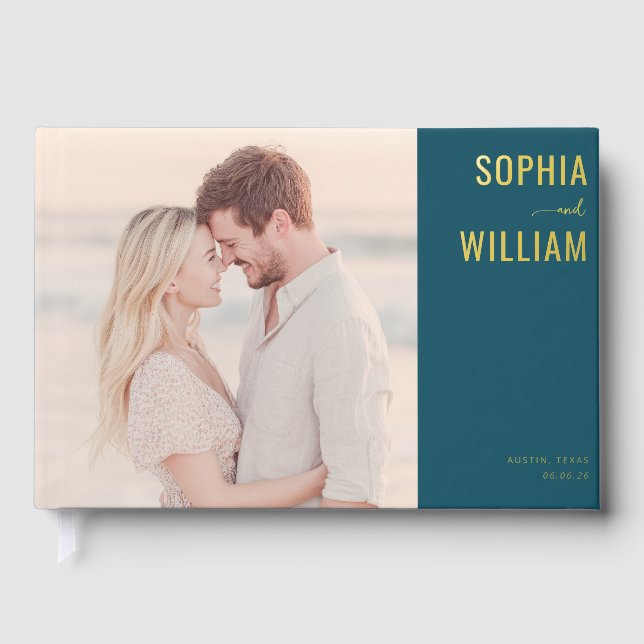 Livre D'or Romantic Teal Modern Photo (Recto)