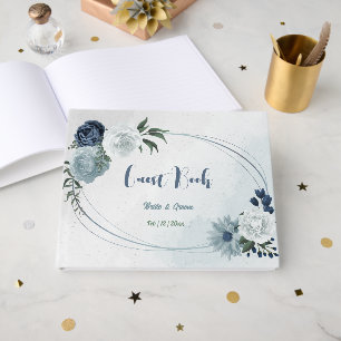 Livre D'or romantique blanc poussiéreux et bleu marine vert f