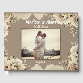 Livre D'or Romantique Blanc Rustique Rose Mariage Photo