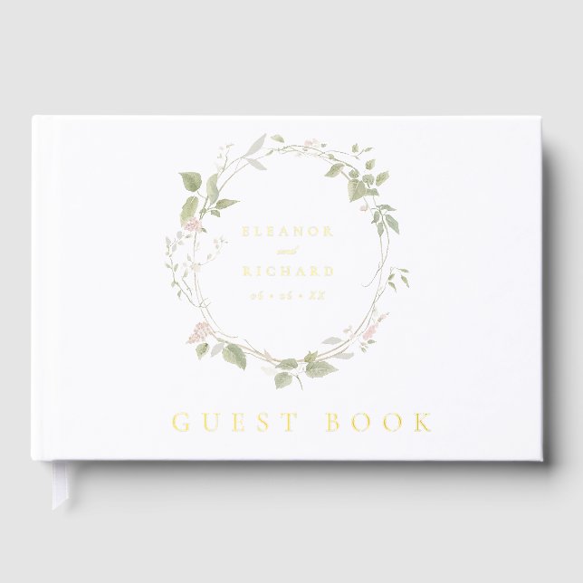 Livre D'or Romantique Blush & Green Floral Wreath Mariage (Recto)