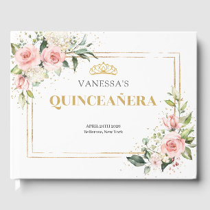 Livre D'or Romantique Blush rose roses or tiara Quinceanera