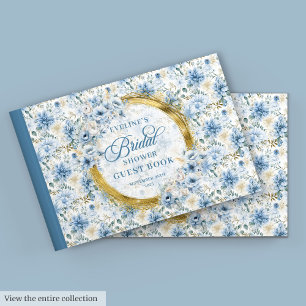Livre D'or Romantique Bohème Pastel Bleu Or Fleurs Sauvages M