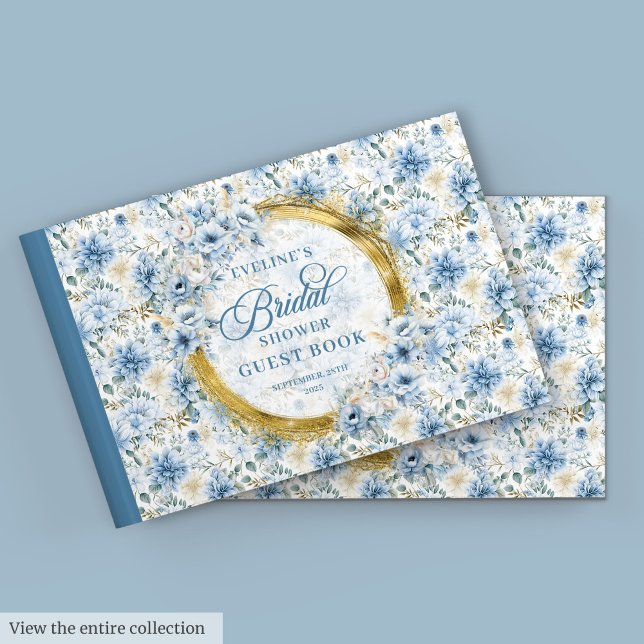Livre D'or Romantique Bohème Pastel Bleu Or Fleurs Sauvages M (Romantic Boho Pastel Blue Gold Wild Flowers Bridal)