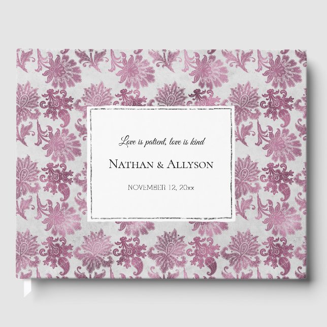 Livre D'or Romantique Bourgogne Rouge Argent Mariage Floral (Recto)