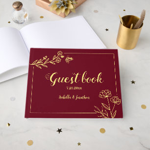 Livre D'or Romantique élégante fleur or bordeaux mariage