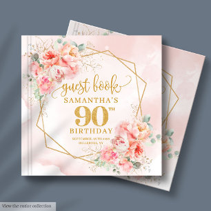 Livre D'or Romantique Pastel Pink Gold Peonies 90e anniversai