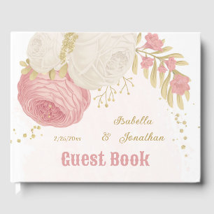 Livre D'or Romantique rose & fleurs blanches or mariage
