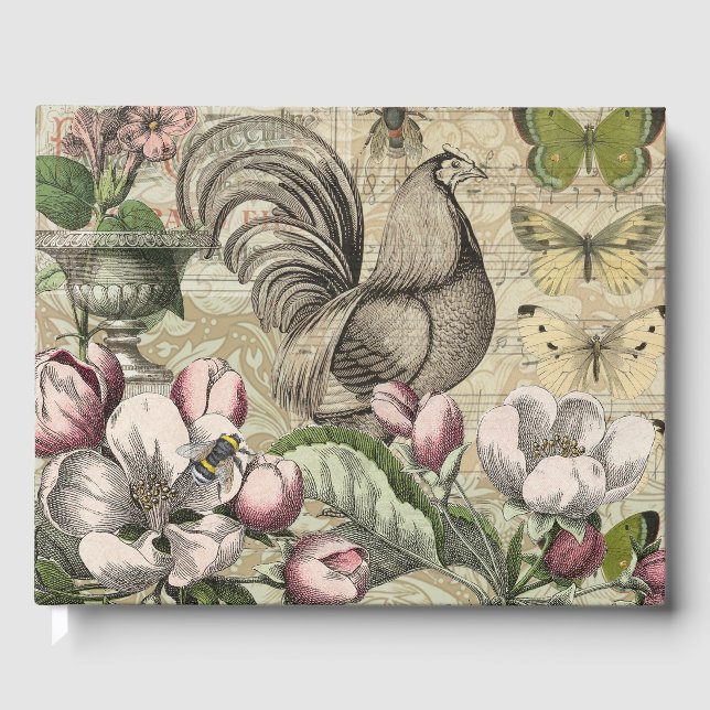 Livre D'or Rooster Garden Flower Papillon Art (Recto)