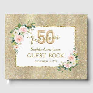 Livre D'or Rose Blanc Floral Gold 50 et Fabuleux anniversaire