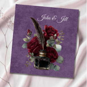 Livre D'or Rose Bourgogne Vintage et encrier avec fleurs