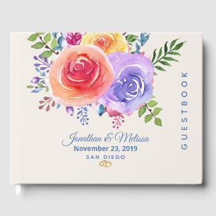 Livre D'or Rose coloré aquarelle Mariage floral