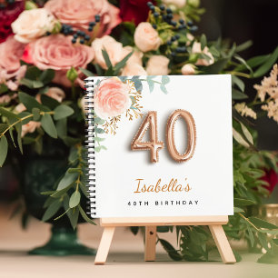Livre d'or rose de 40e anniversaire eucalyptus