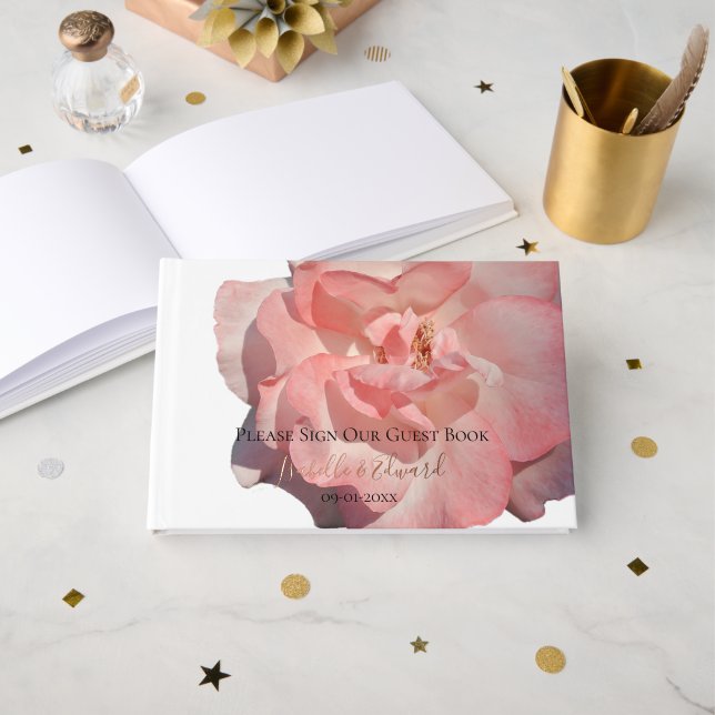 Livre D'or Rose de corail simple moderne Mariage de fleurs Re (Recto ouvert)