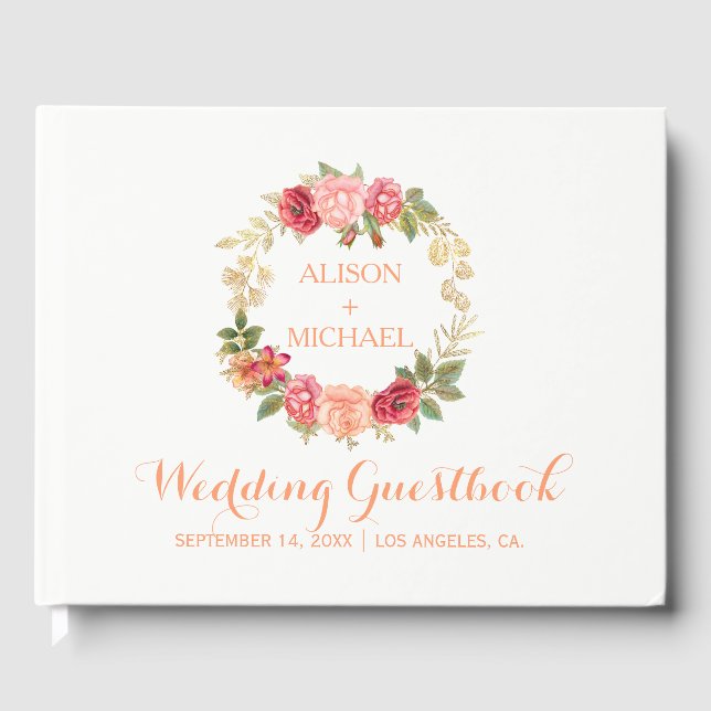 Livre d'or rose de Peachy roses de couronne mariag (Recto)