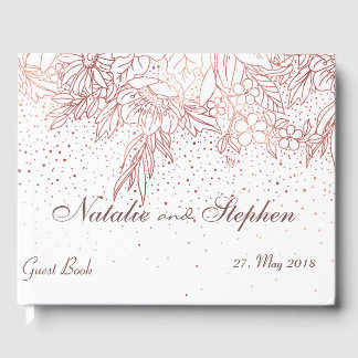 Livre D'or Rose doodé floral d'or confetti mariage