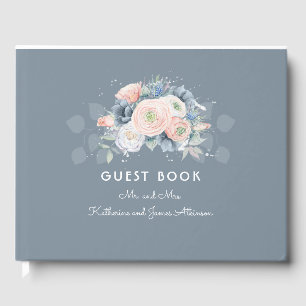 Livre D'or Rose Dusty et Mariage floral bleu ardoise