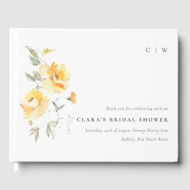 Livre D'or Rose Fleur de Mariage Aquarelle Jaune Vert Lavabo (Recto)