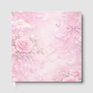 Livre D'or Rose Florale Pastel Rose Rêveuse Perles Nœuds Étin